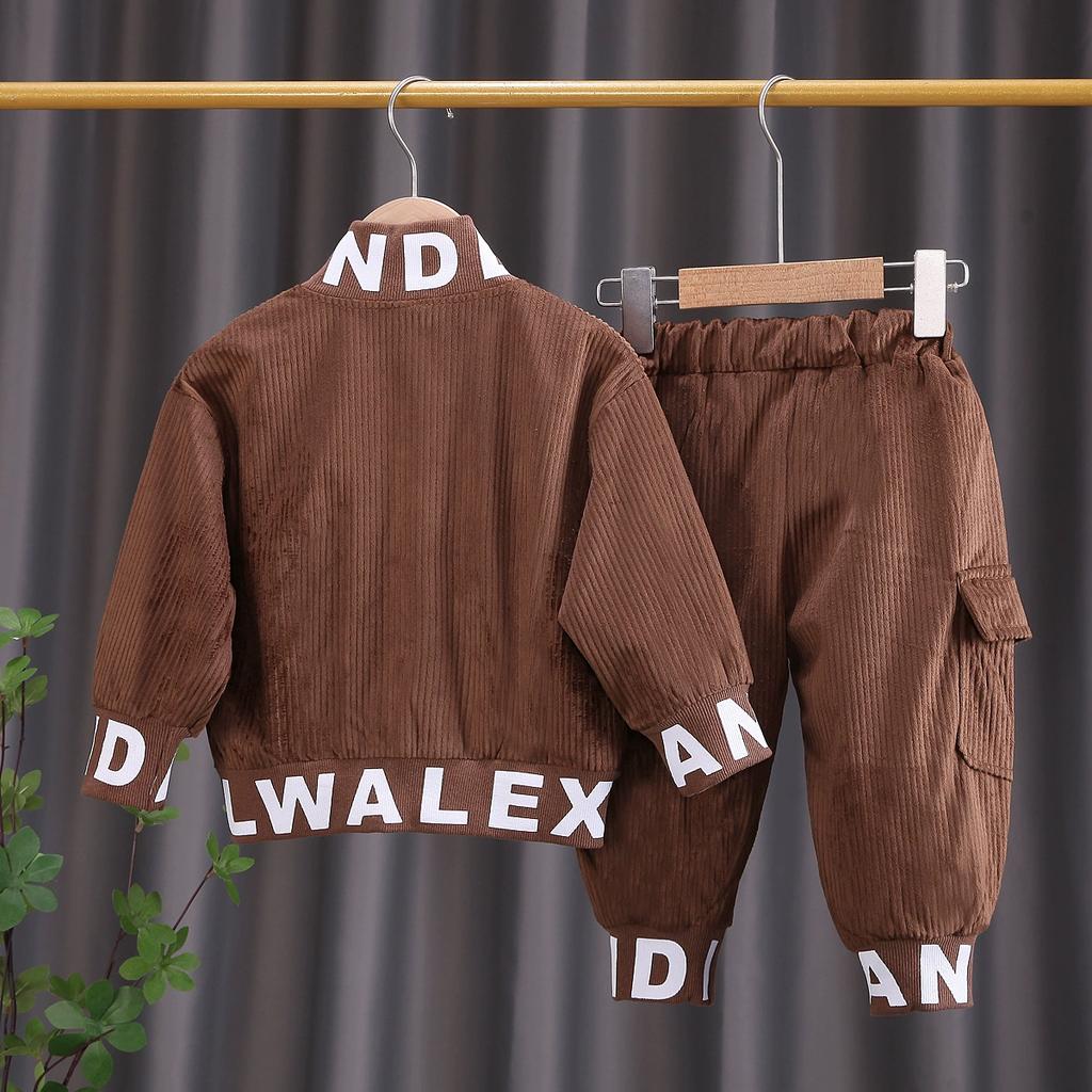 Children's Clothing Handsome Boys Spring Corduroy Zipper Long-sleeved Leisure Sports Two-piece Spring and Autumn Suit