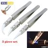 3pcs Ceramic Tip Labor-saving Electronic Soldering Tweezers, Anti-Static Reverse Acid Resistant Precision Chuck Tweezers 2025