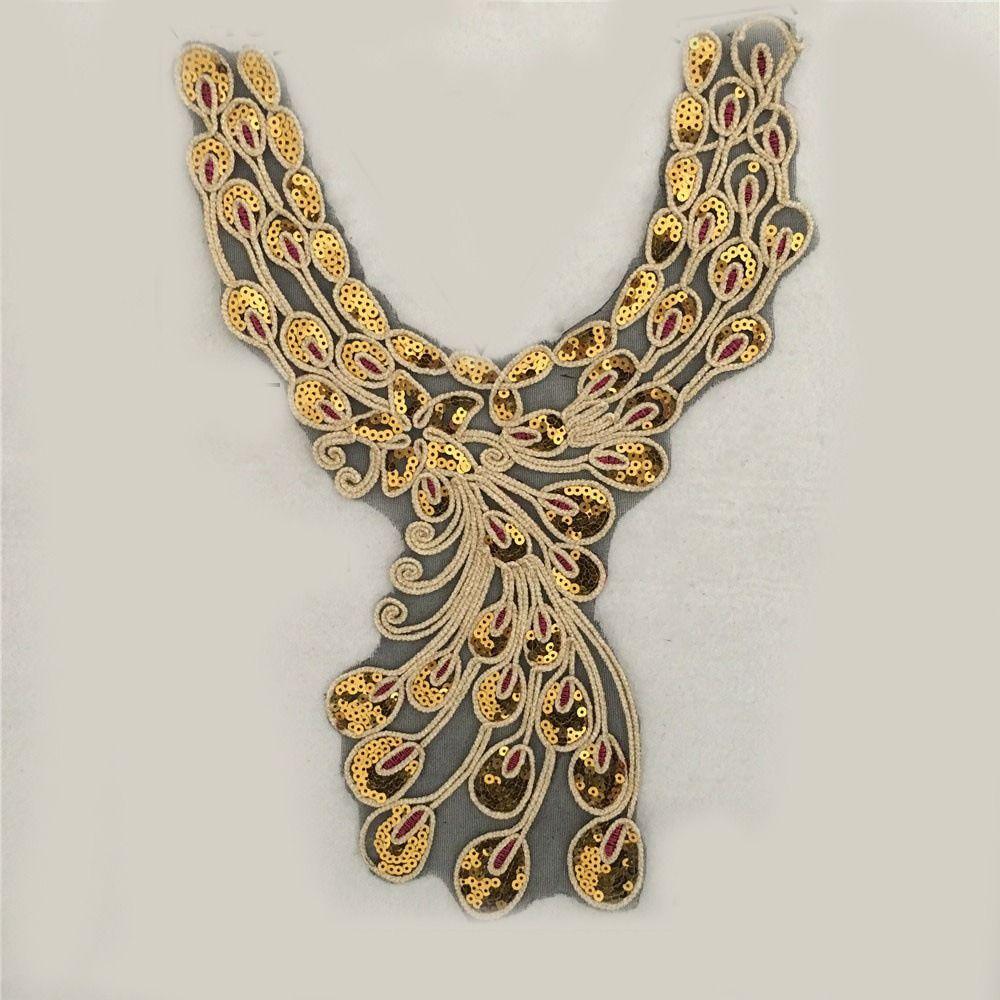 2pcs Fashion Sewing Accessories Embroidered Sequin Fabric DIY Applique Trim Lace Collar