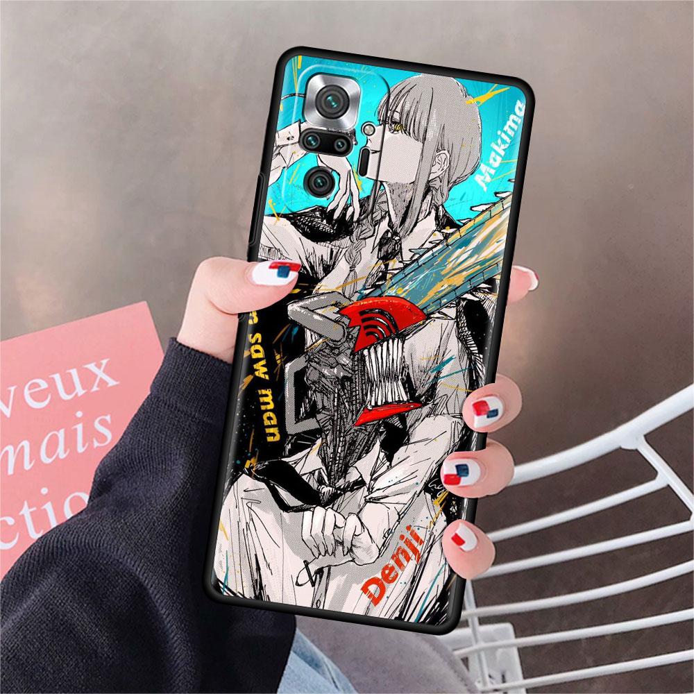 Luxury Black Phone Case For Xiaomi Redmi Note 11 10 9 8 7 Pro 9S 9A 9C 10s 8T K40 10C 10S Funda Cover Anime Chainsaw Man