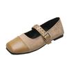 Spring New Flat Shoes Women's Square Head Splicing Suede Shallow Mouth Rivets with Soft Sole Non-slip Single Shoes