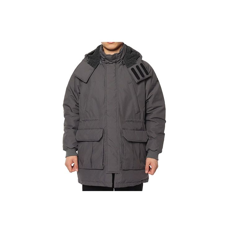 Adidas Solid Color Hooded Loose Mid-Length Down Jacket Men Outerwear Gray DM1940