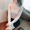Autumn Women's Semi High Neck Sweet Top Base Shirt Chiffon Lace Shirt