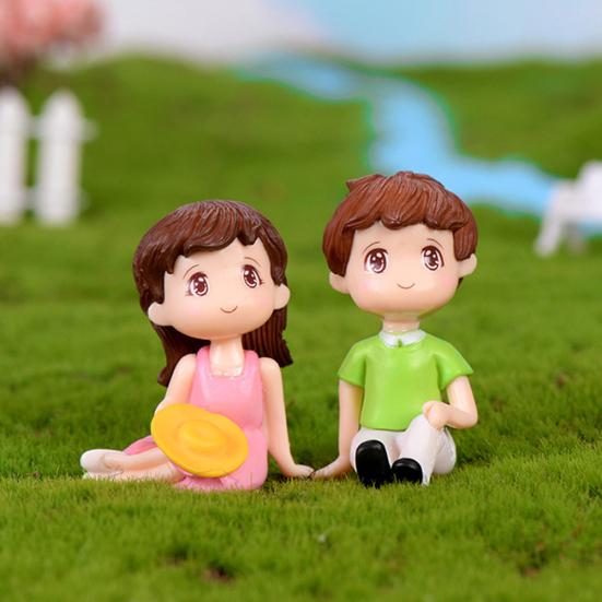 2Pcs Mini Girl Boy Sit Down Look Up Model Figurine Landscape Ornament DIY Decor