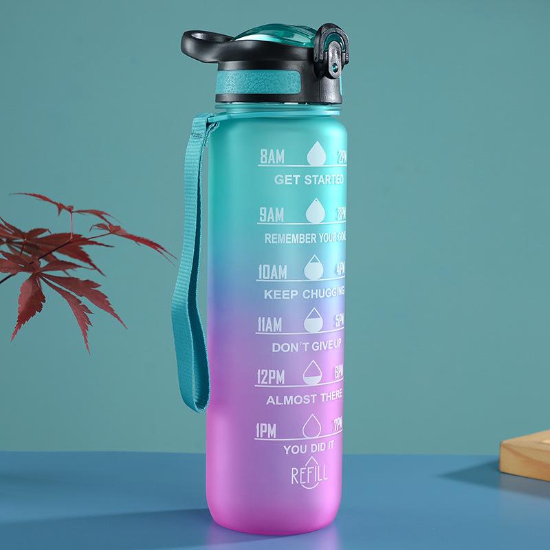 Gradient Color Space Cup, Large Capacity with Handle, Flip Lid, Straw; Portable Outdoor Fitness Sports Water Bottle.