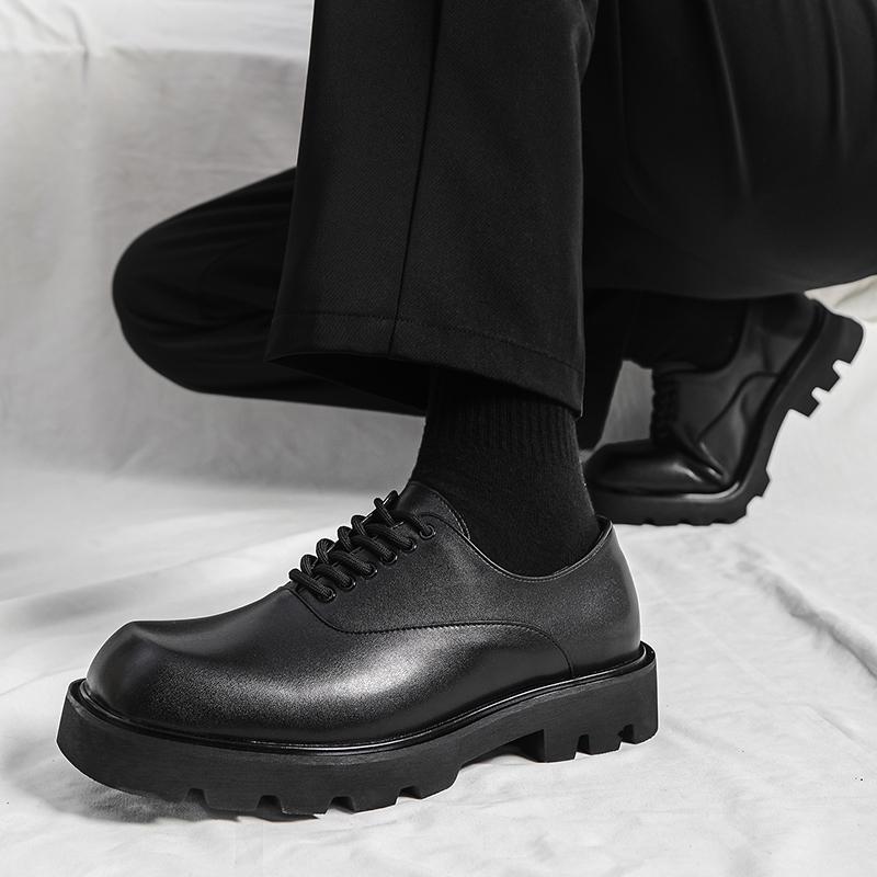 Trendy Gentleman Men's Casual Thick Soled Leather Shoes Minimalist and Versatile Style Fashion Party Office Elevated Shoes