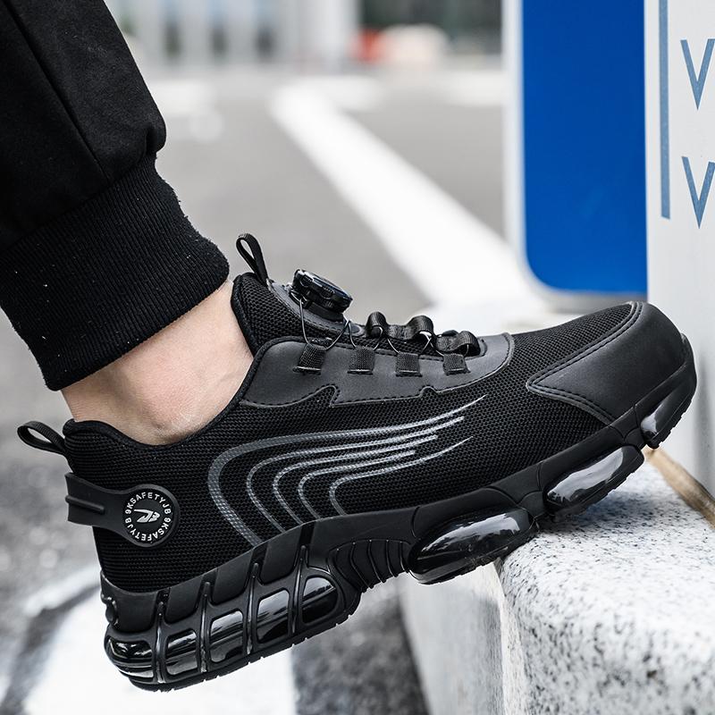 Rotary Buckle Work Boots For Men Safety Steel Toe Shoes Breathable Indestructible Anti-Smash Shoes Puncture-Proof Work Shoes