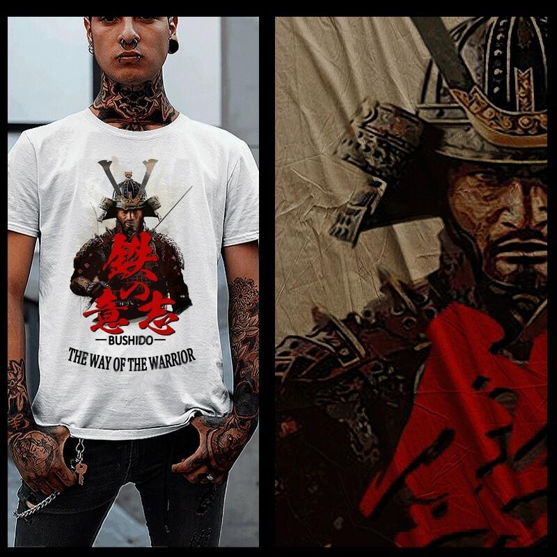 Samurai T-shirt Japanese Warrior Katana Bushido Japan Shogun Sword XL White