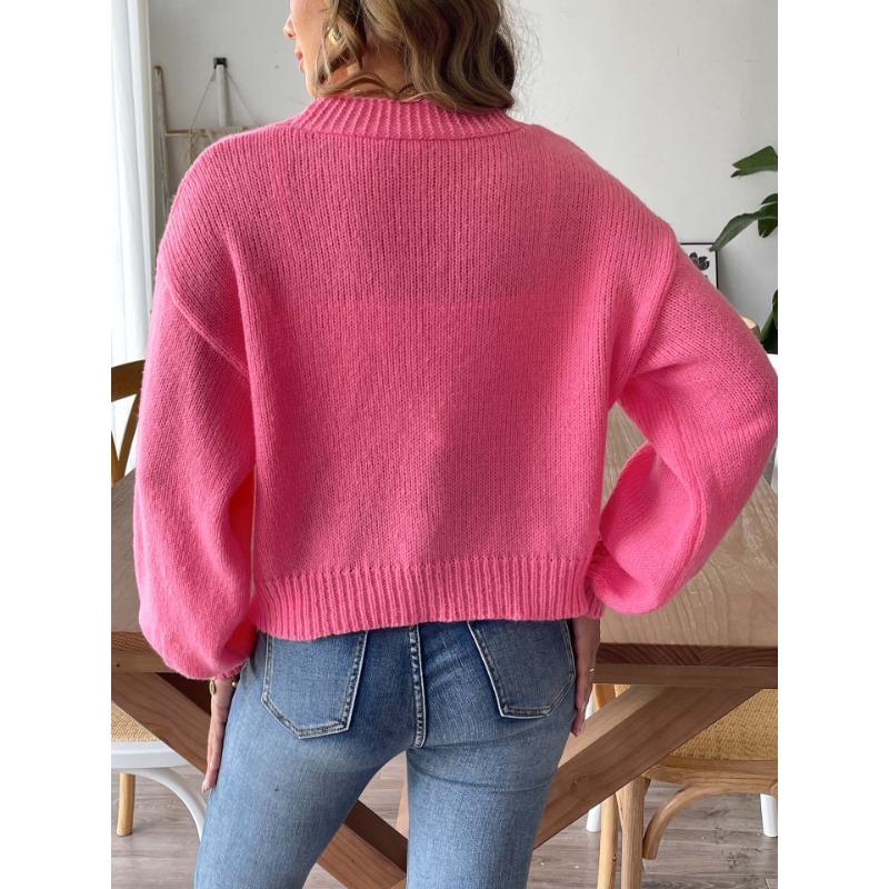 Women's Short Fall/winter Beaded Casual Loose Unbuttoned Sweater