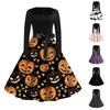 Women's Casual Fashion Halloween Print Vintage Long Sleeve Dress