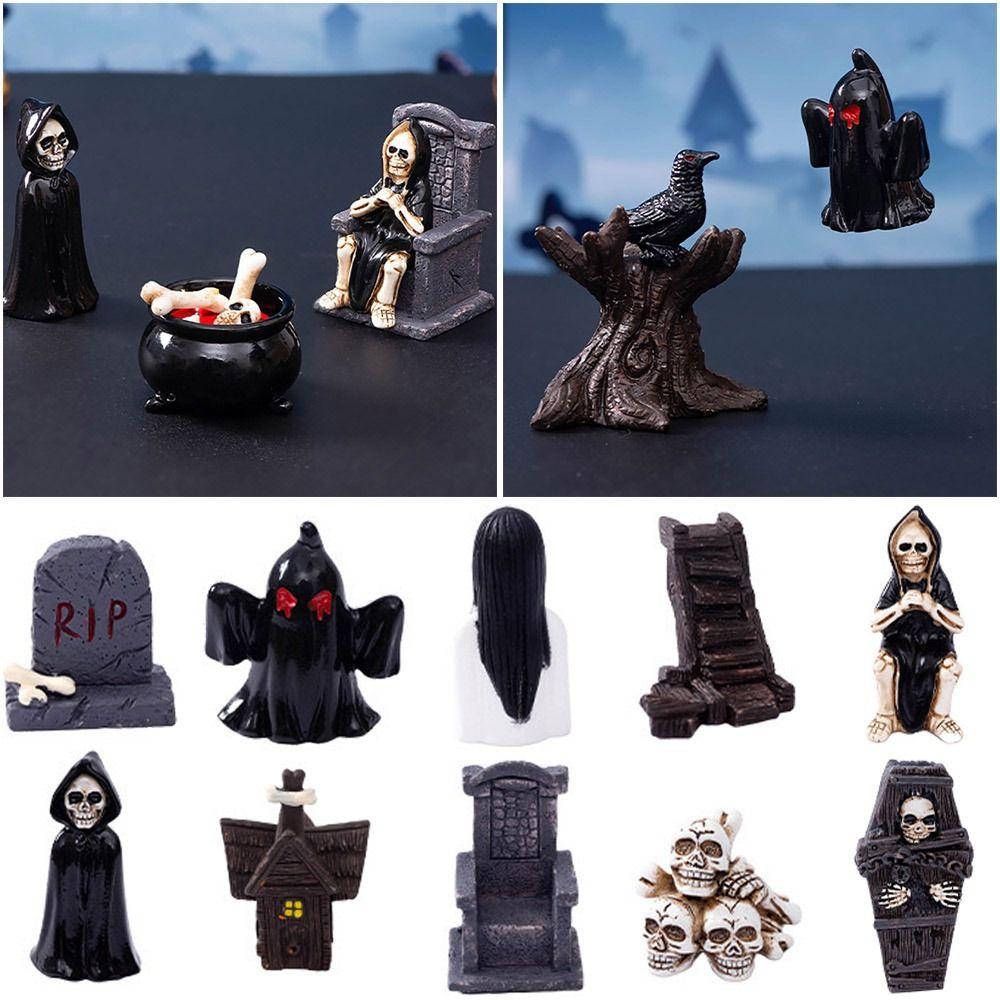 Coffin House Chair Halloween Miniature Figurine Bone Skull Desktop Knick-knack  Festival Supplies