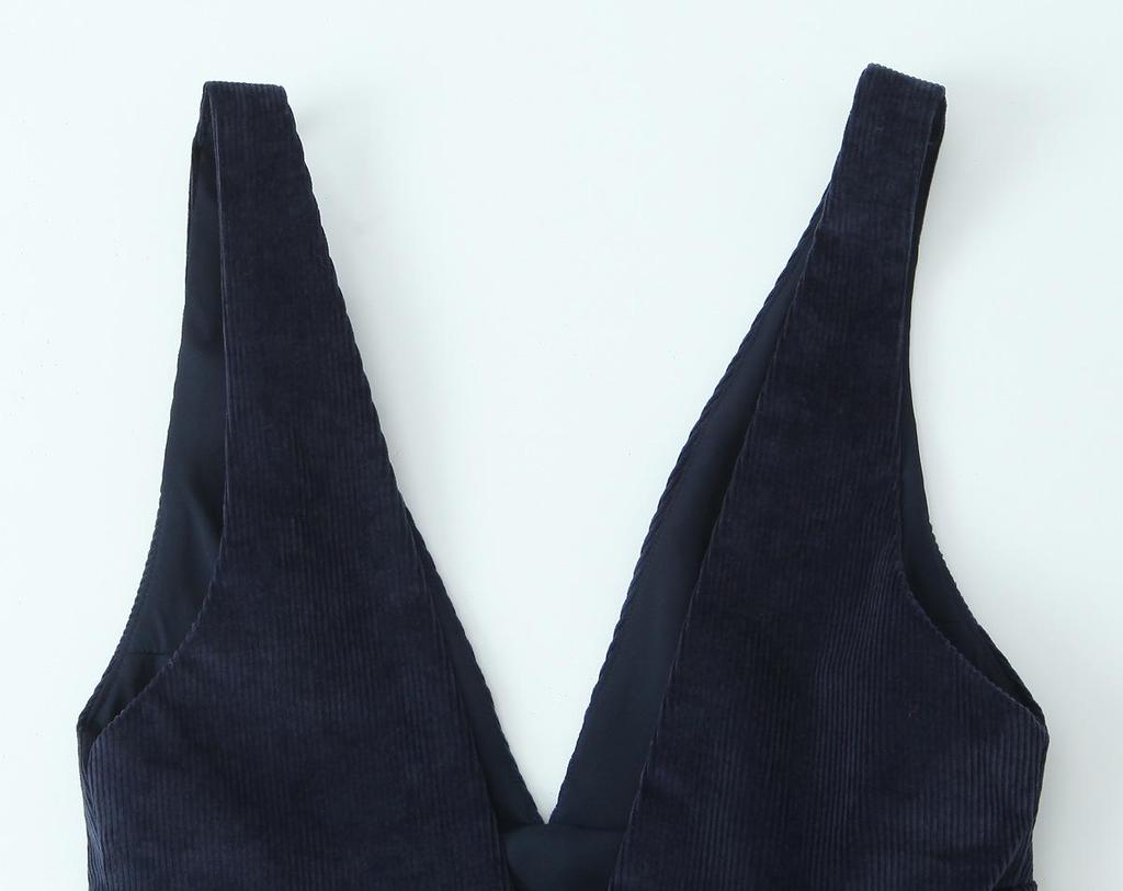 European & American Style Autumn Women's V-Neck Corduroy Loose Dress