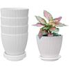 Plastic Round Flower Pots with Tray for Home Planters, Terrace, Garden Etc | Pack of 05 | White | Size 6.5 Inch | for Home Indoor & Outdoor