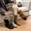 2025 осень и зима новые ретро замшевые толстый каблук ковбойские сапоги ботинки мартин женские сапоги удобные и универсальные сапоги на платформе