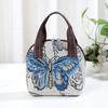 Butterfly Embroidery Top Handle Bag Small Phone Storage Purse Women's Ethnic Print Shoulder Bag Zipper Canvas Handbag