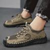 Handmade Genuine Leather Mesh Men's Shoes New Breathable Flat Casual Shoes Outdoor Walking Men's Sneakers Hiking Shoes Zapatilla