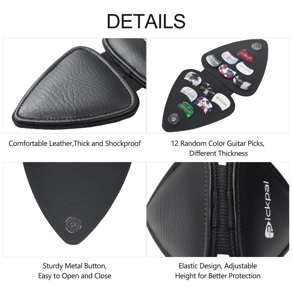 PICKPAL Guitar Picks Holder Case for Acoustic Electric Guitar Includes 12 PCS Guitar Picks Leather Guitar Plectrums