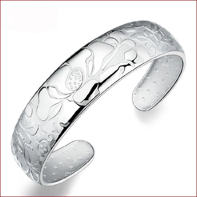 Fashionable and Popular Open Bracelet Lotus Bracelet Silver Plated Jewelry Temperament Women's Bracelet