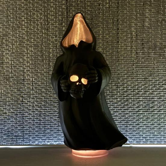 Ghost Skull with LED Tea Lights Halloween 3D Printed Skeleton Ghost Lamp Battery Operated Flickering Flameless Night Light for Home Table Decor