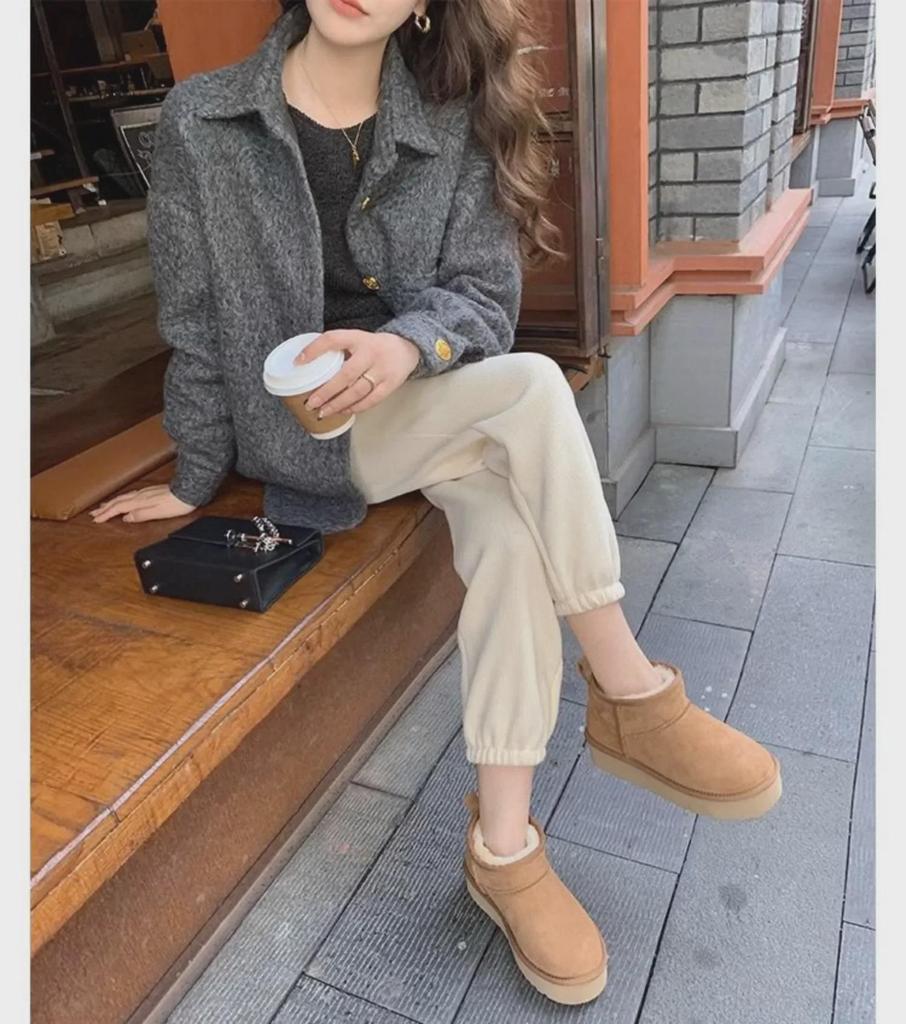 Zhou Dongyu's 2024 Autumn/Winter Women's Fur & Velvet Warm Short Snow Boots with Thick Soles