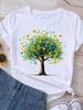 (Asian Size) Women T Shirt Butterfly Tree Trend Fashion Print Lady Female Graphic Casual Short Sleeve T-shirts Tee Top Clothing