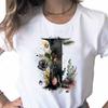 New Women T Shirt Custom Name Letter Combination Print Tshirt Flower Letter Font A B C D E F G Short Sleeve Female Tees Tops