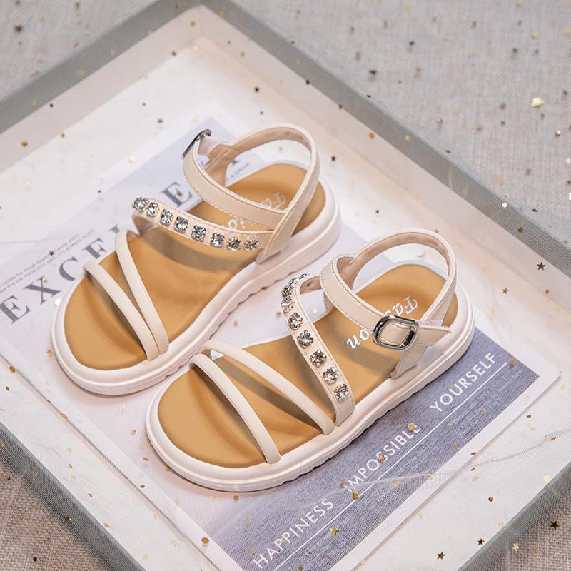 Girls Summer Beach Shoes Kids Princess Rhinestone Sandals Fashion Children Gladiator Sandals Simple Anti-Slippery All Match