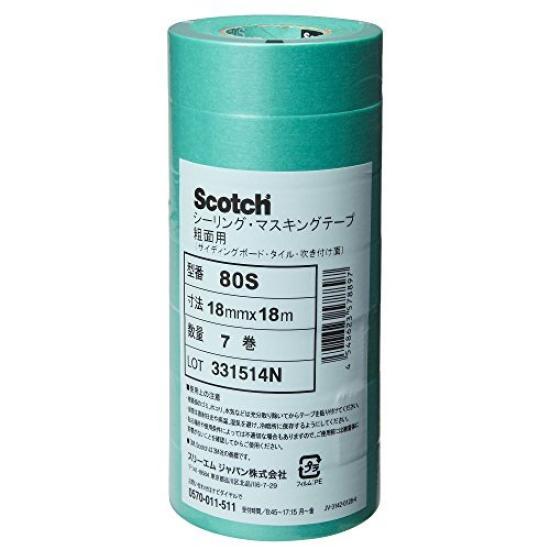 3M Scotch Masking Tape for Rough 18mm Wide X 7 18x18 Surfaces, 80S, 18M, Rolls, 80S,