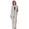 3 Pcs/Set Lady Formal Suit Coat Pants Set Turn-down Collar Button Decor Long Sleeves Jacket Loose Pure Color Trousers Casual Commuting Business Outfit