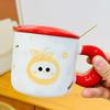 Small Orange with Lid Spoon Red Ceramic Cup Cartoon Cute High Value Mug Household Water Cup Set
