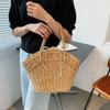 Summer Straw Bag Women Weave Handmade Handbag Drawstring Handle Bag Large Capacity Wave Point Tote Bag Shopping Bags ARI