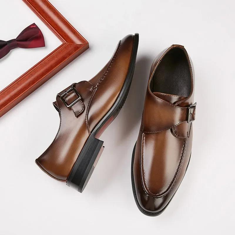 Fashion Classic Business Single Buckle Shoes Men Designer Formal Dress Leather Shoe Men's Monk-Strap Shoes for Man
