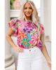 Vibrant Floral Print Ruffle Sleeve Blouse