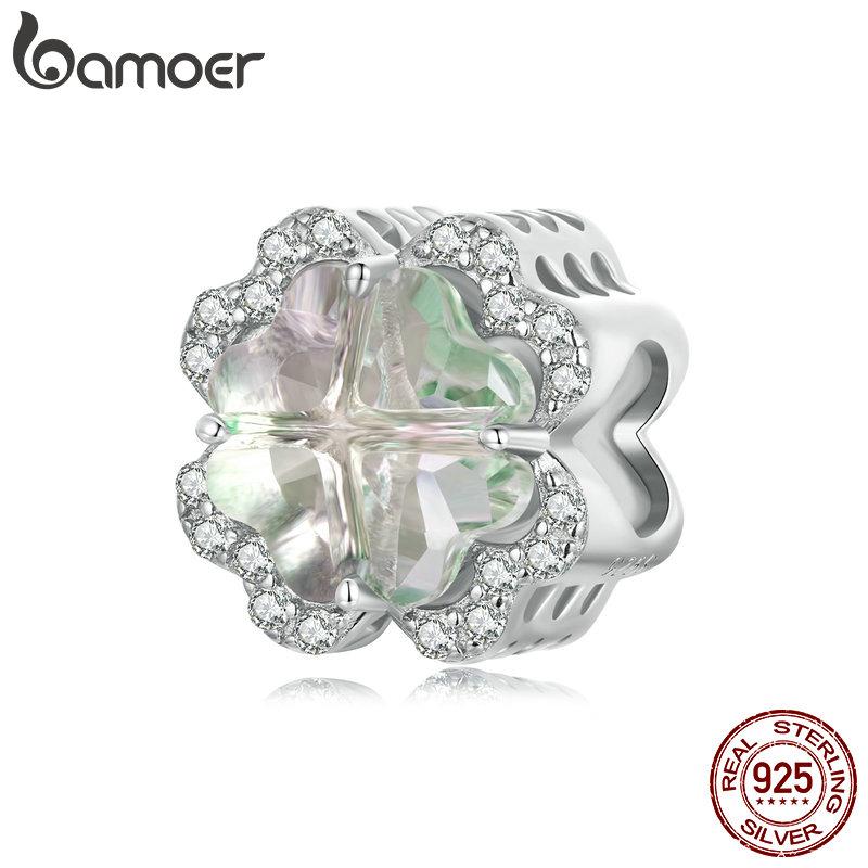 Bamoer Шарм-бусина из стерлингового серебра 925 пробы с четырьмя лепестками клевера для женщин, изготовление ювелирных изделий, подвеска из стерлингового серебра 925 пробы для оригинального браслета