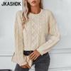 Women's Fashion Casual Fall Winter Solid Color Print Long Sleeve O-Neck Sweaters