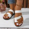 Plus Size Pu Leather Clip Toe Slippers Women Summer Beach Metal Flat Slippers Woman Fashion Soft Bottom Non Slip Slides Mujer