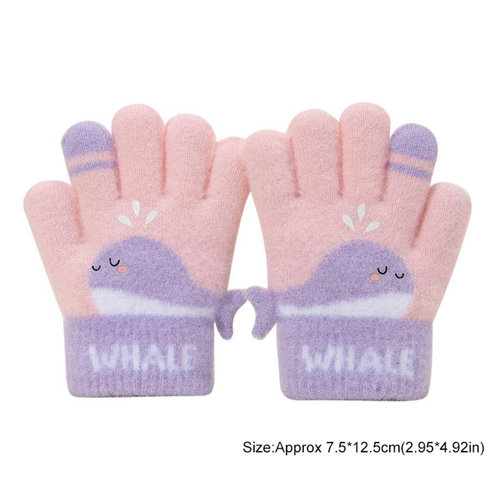 Cute Whale Winter Knitted Gloves Warm Plush Kids Gloves Cartoon Five-finger Gloves  Outdoor