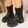 Fashion Platform Chunky Boots Women High Heels New 2025 Autumn Mid Calf Leather Sneakers Trend Winter Brown Motorcycle Boots Zapatos