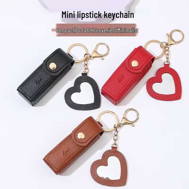 Mini Heart Mirror Lipstick Pouch: Portable Makeup & Coin Purse Keychain