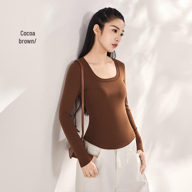 Women's Tencel Bamboo Fiber Long Sleeve Base Shirt with Chest Pad - Autumn/Winter Slimming Top