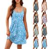 Fashion Women Summer Dress Vintage Floral Print Adjustable Spaghetti Straps Beach Vacation Casual Dress With Pockets