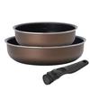 PDCI-S3S Chestnut Brown Frying Pan Set, 3-Piece Set, Induction/Gas, Deep, Diamond Coat, Measuring Scale, Oven Cooking, Detachable Handle,