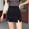 Women's Summer 2023 Black A-Line Slit Skirt: Campus-Chic Slim Fit