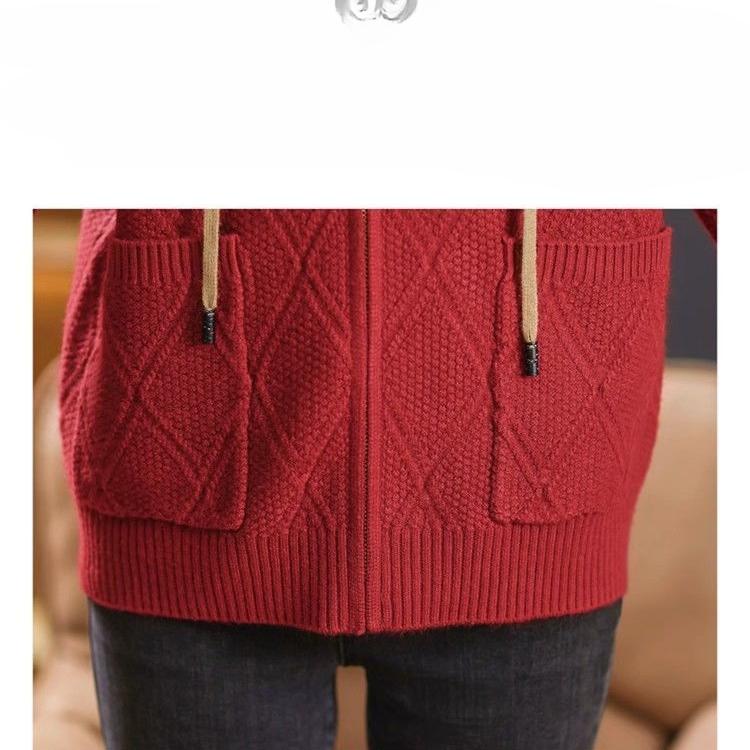 Women's Sweater Knitted Cardigan Stylish Color Blocked Short Hooded Sweater Zipper Sweater Jacket