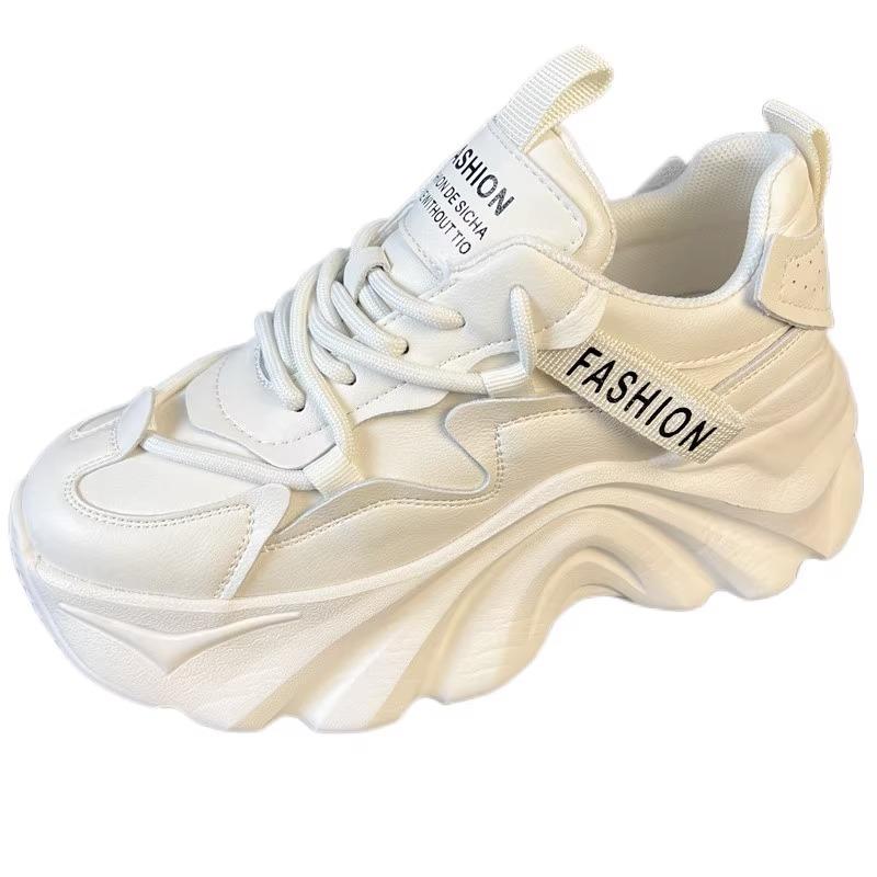 Authentic Leather Clunky Sneakers Thick Bottom Height Increasing Women Shoes Spring New All-Matching and Lightweight Casual Shoes Women's Sneaker Tide