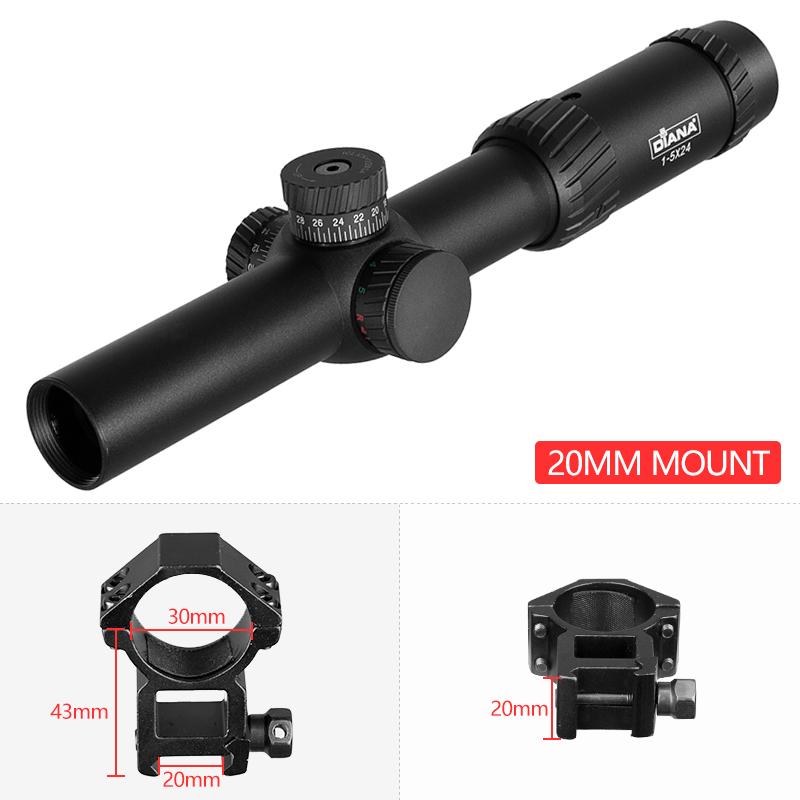 Diana 1-5X24 AOE Hunting Tactical Optical Sight, with Red and Green Glowing Cross Turret Locking Sight for Hunting