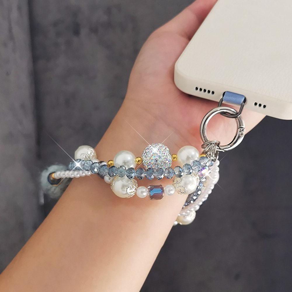 Phone Charms Wrist Strap 3-in-1 Beaded Phone Lanyard Jewelry with Tether Tab,Folded Length: 14cm