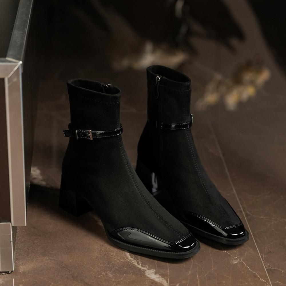 High Heels Women's Ankle Boots Square Toed Sexy Shoes for Women Shoes High 5cm Side Zip Classic Daily Boots Women Boots