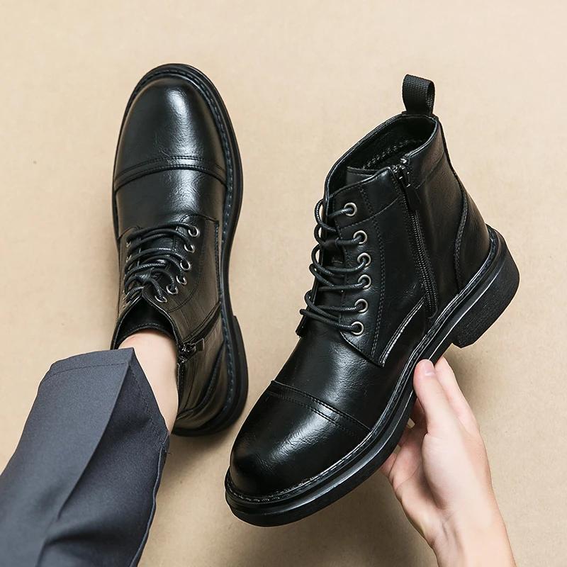 Fashion Fashion Outdoor Men Boots Anti-slip Wearable Boots Lace Up Versatile Male Leather Shoes Business Ankle Boot Dating Loafers Shoes