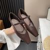 2024 Spring New Retro Shallow Mouth Square Head Mary Jane Small Leather Shoes with One Line Buckle Flat Bottom Single Shoes